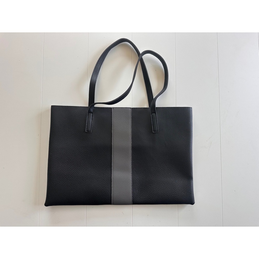 Vince Camuto Black Grey Vegan Leather Tote Bag Colorblock Shoulder Bag